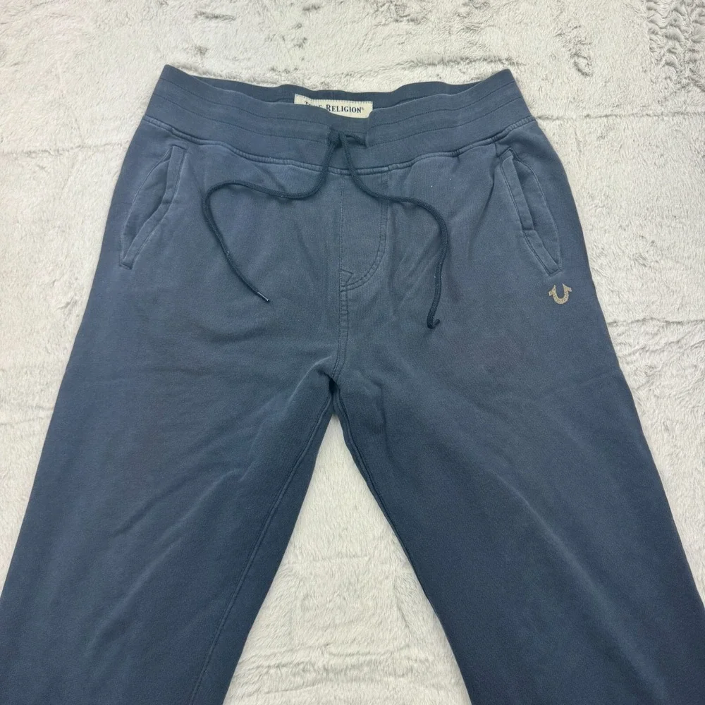 True Religion Jogger Pants Mens Medium Blue Classic Logo Sweatpants Drawstring